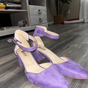 DIDIFU Purple Suede Ankle Strap Block Heels